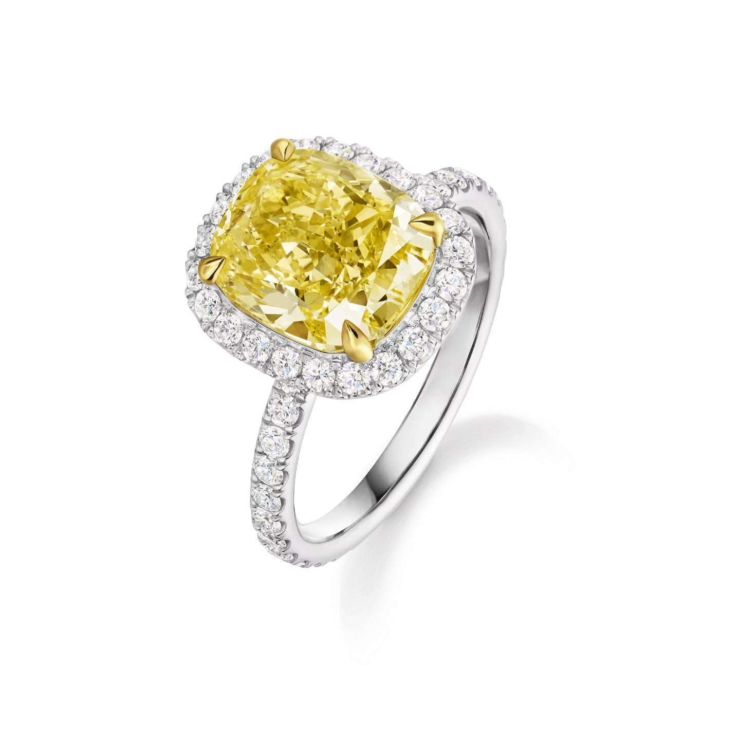   Nhẫn đính hôn Cushion-Cut Yellow Diamond Micropavé