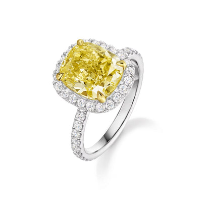   Nhẫn đính hôn Cushion-Cut Yellow Diamond Micropavé