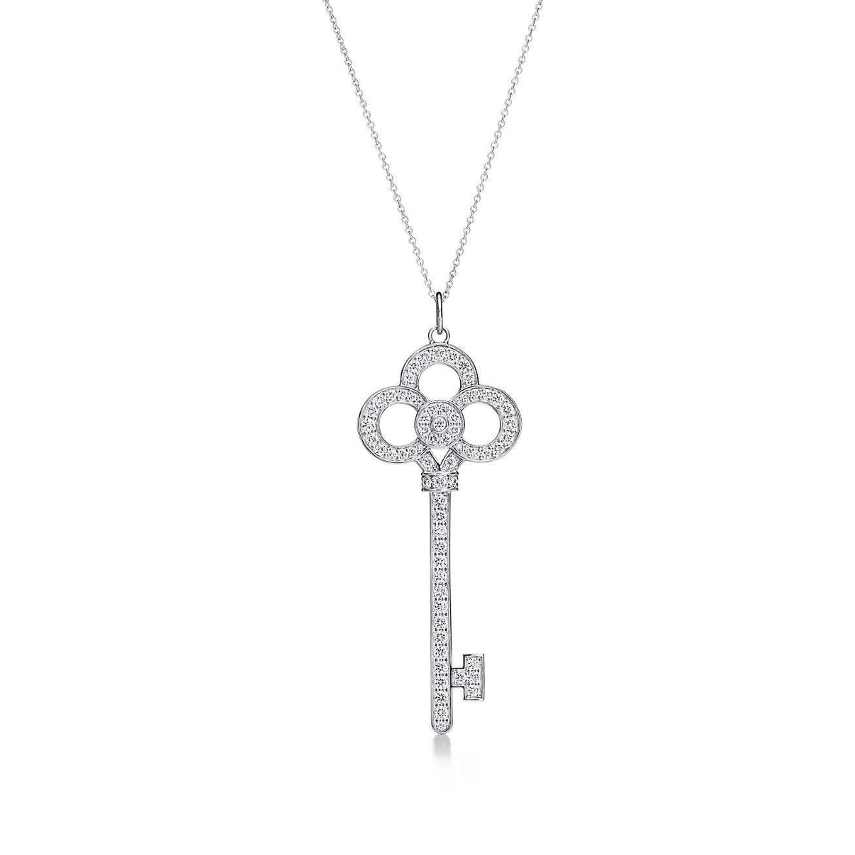 Vòng cổ Tiffany Crown Key vàng trắng 18k, đính kim cương thiên nhiên ...