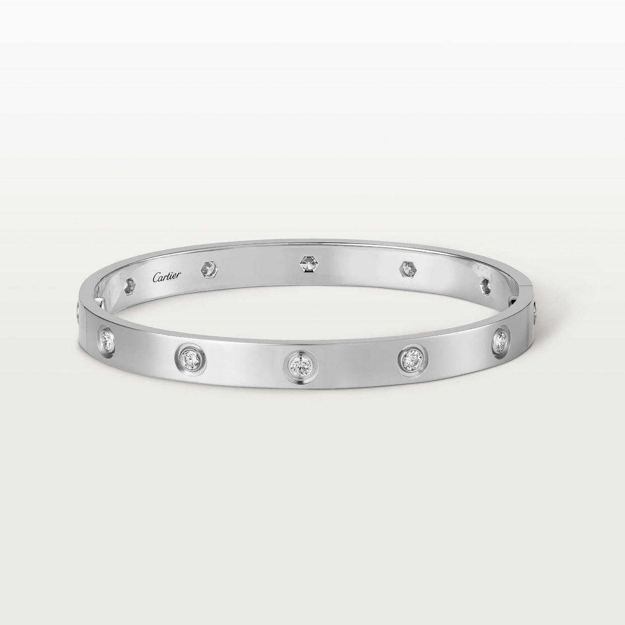   Vòng tay Cartier LOVE vàng trắng 18k - 10 kim cương - 6.1mm