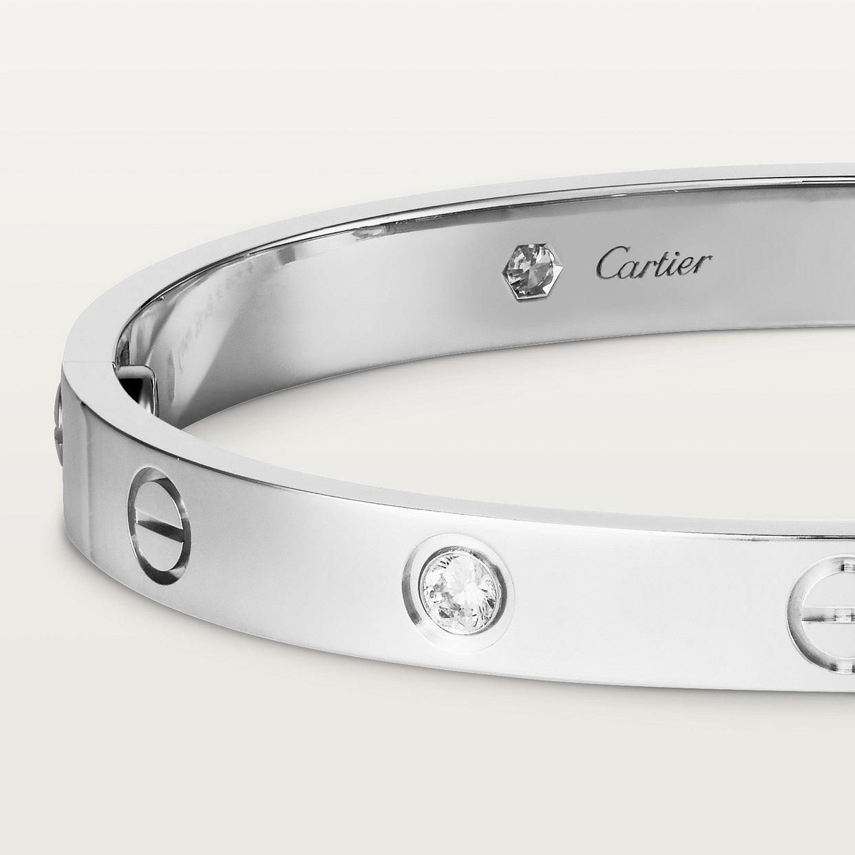   Vòng tay Cartier LOVE vàng trắng 18k - 4 kim cương - 6.1mm