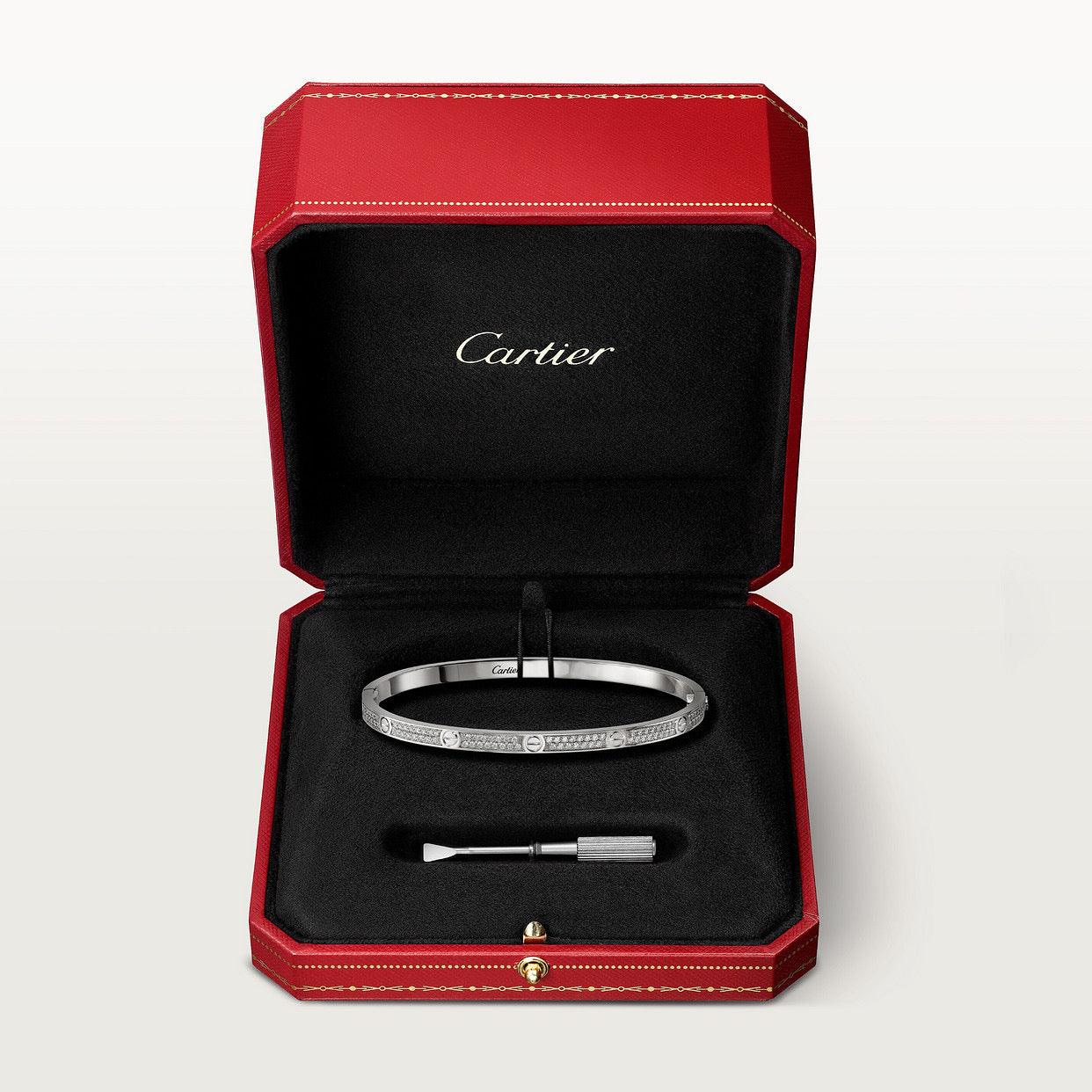   Vòng tay Cartier LOVE vàng trắng 18k - full kim cương - 3.65mm