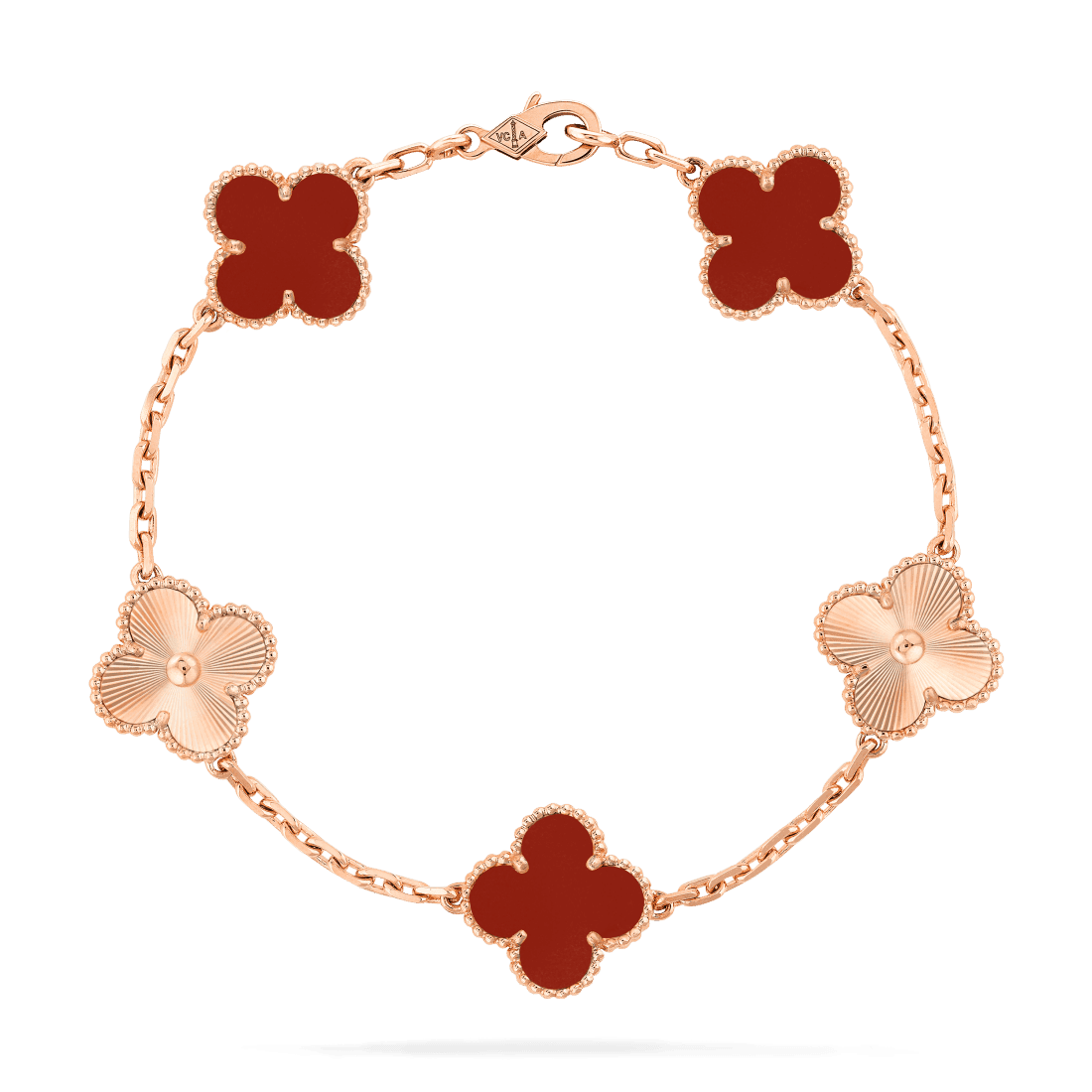   Vòng tay Van Cleef & Arpels Alhambra 5 hoa vàng 18K 3 đá Carnelian đỏ