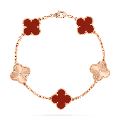   Vòng tay Van Cleef & Arpels Alhambra 5 hoa vàng 18K 3 đá Carnelian đỏ