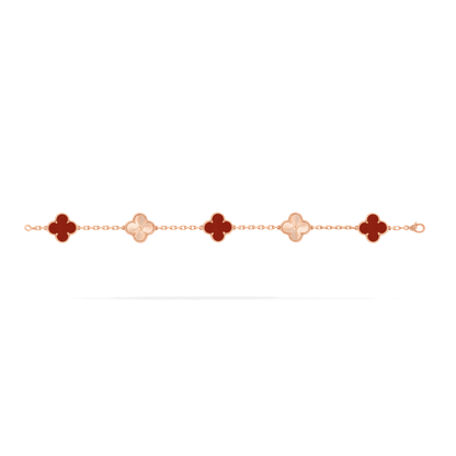   Vòng tay Van Cleef & Arpels Alhambra 5 hoa vàng 18K 3 đá Carnelian đỏ