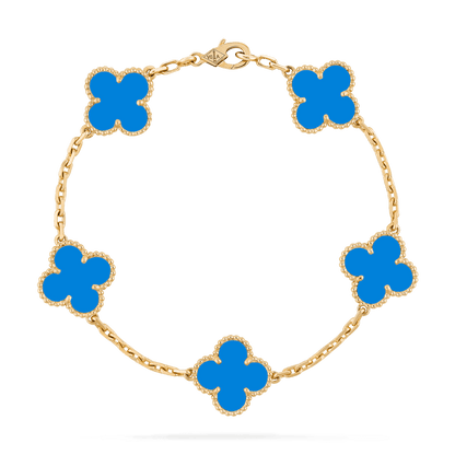   Vòng tay Van Cleef & Arpels Alhambra 5 hoa vàng 18K đá Agate xanh