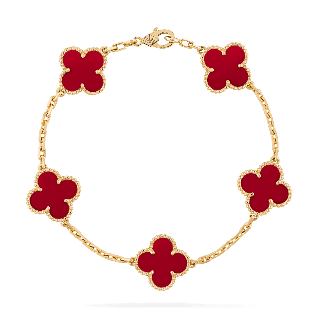 Vòng tay Van Cleef & Arpels Alhambra 5 hoa vàng 18K đá Carnelian đỏ