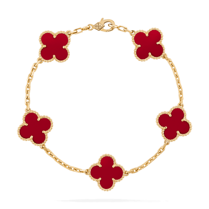 Vòng tay Van Cleef & Arpels Alhambra 5 hoa vàng 18K đá Carnelian đỏ