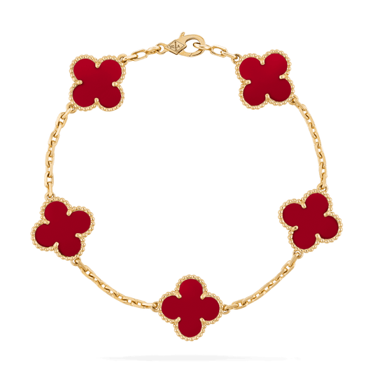 Vòng tay Van Cleef & Arpels Alhambra 5 hoa vàng 18K đá Carnelian đỏ