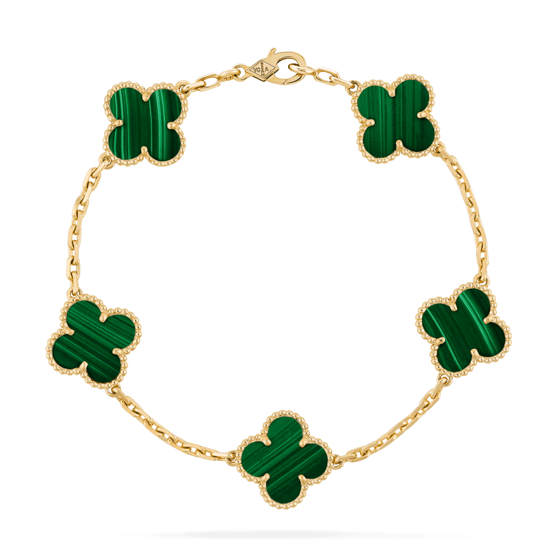 Vòng tay Van Cleef & Arpels Alhambra 5 hoa vàng 18K đá Malachite xanh