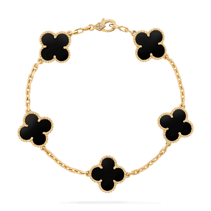 Vòng tay Van Cleef & Arpels Alhambra 5 hoa vàng 18K đá Onyx đen