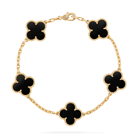 Vòng tay Van Cleef & Arpels Alhambra 5 hoa vàng 18K đá Onyx đen