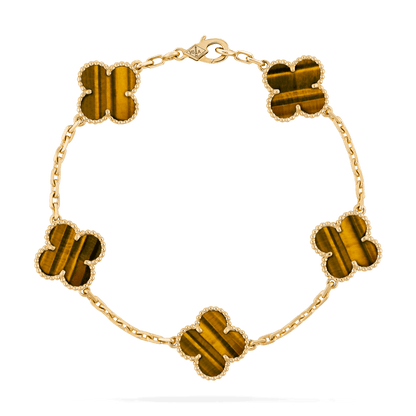   Vòng tay Van Cleef & Arpels Alhambra 5 hoa vàng 18K đá Tiger Eye