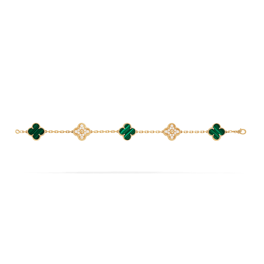   Vòng tay Van Cleef & Arpels Alhambra 5 hoa vàng 18K kim cương 3 Malachite