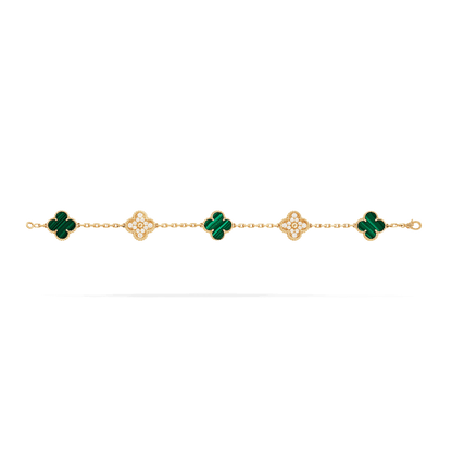   Vòng tay Van Cleef & Arpels Alhambra 5 hoa vàng 18K kim cương 3 Malachite