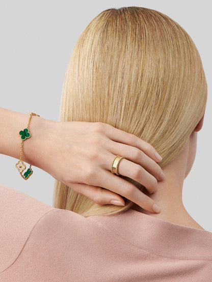   Vòng tay Van Cleef & Arpels Alhambra 5 hoa vàng 18K kim cương 3 Malachite