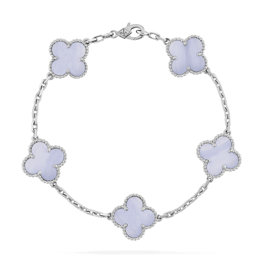   Vòng tay Van Cleef & Arpels Alhambra 5 hoa vàng trắng 18K đá Chalcedony