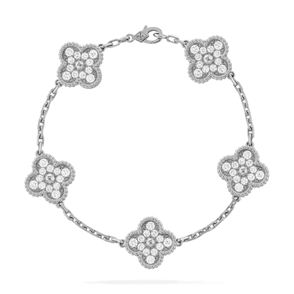   Vòng tay Van Cleef & Arpels Alhambra 5 hoa vàng trắng 18K kim cương thiên nhiên