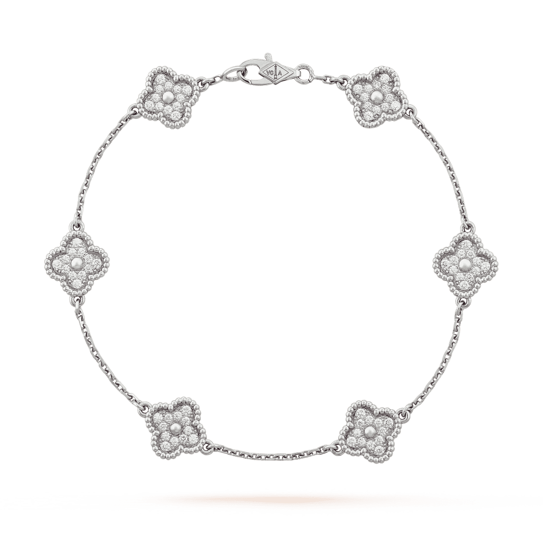   Vòng tay Van Cleef & Arpels Sweet Alhambra 6 hoa vàng trắng 18K kim cương thiên nhiên