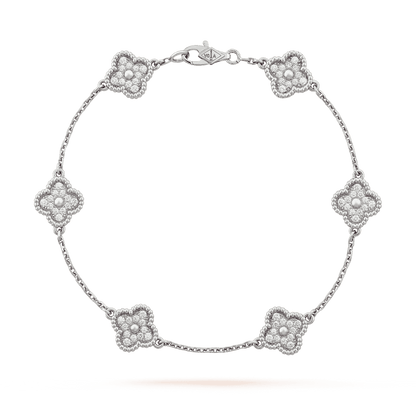   Vòng tay Van Cleef & Arpels Sweet Alhambra 6 hoa vàng trắng 18K kim cương thiên nhiên