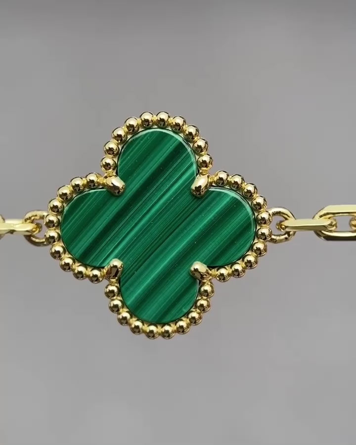 Video chi tiết vòng tay Van Cleef & Arpels Alhambra 5 hoa vàng 18K - đá Malachite